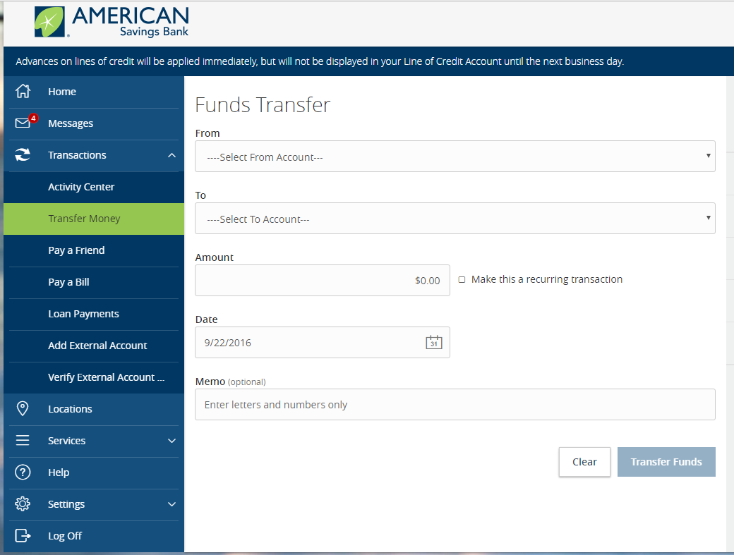 Online Mobile Banking Fund Transfer example
