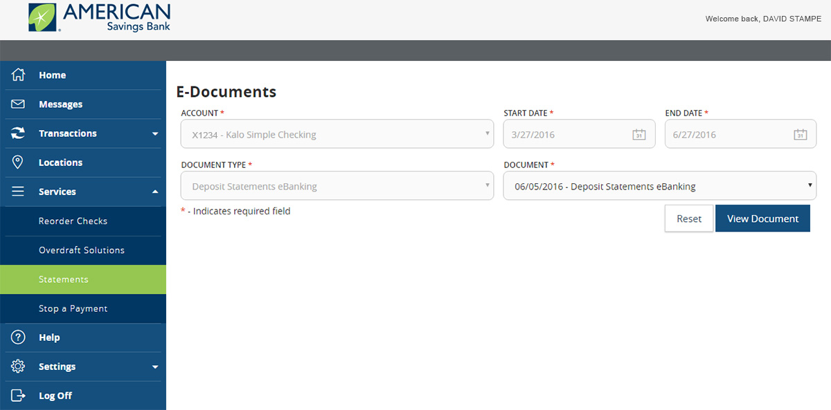 eBanking documents screenshot