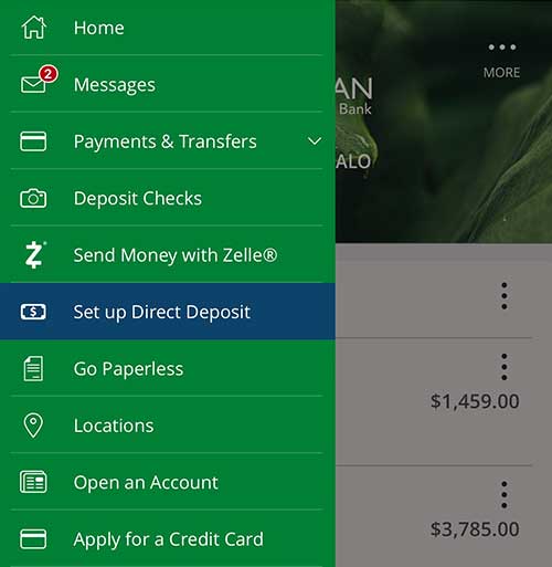 Online banking screenshot