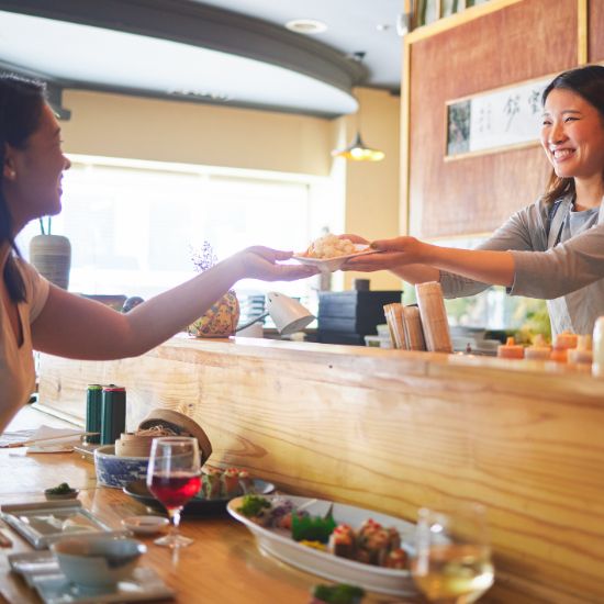 Women serving customer