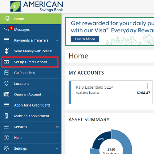 Online banking screenshot